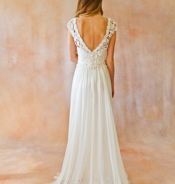 Elegant A line Cap Sleeve Lace Backless Boho Wedding Dress