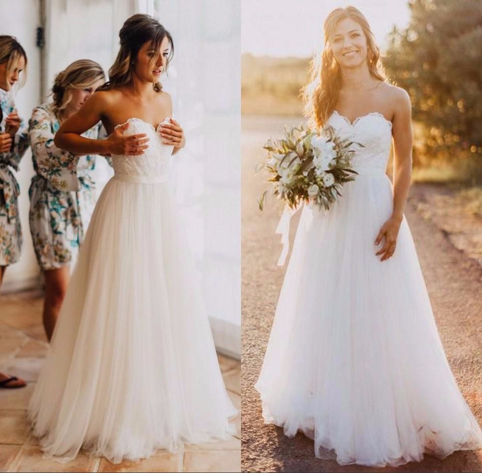 Elegant Sweetheart A Line Tulle Beach Wedding Dress