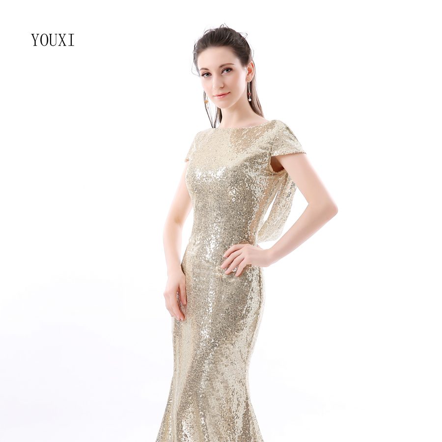 Elegant Champagne Sequin Long Bridesmaid Dress