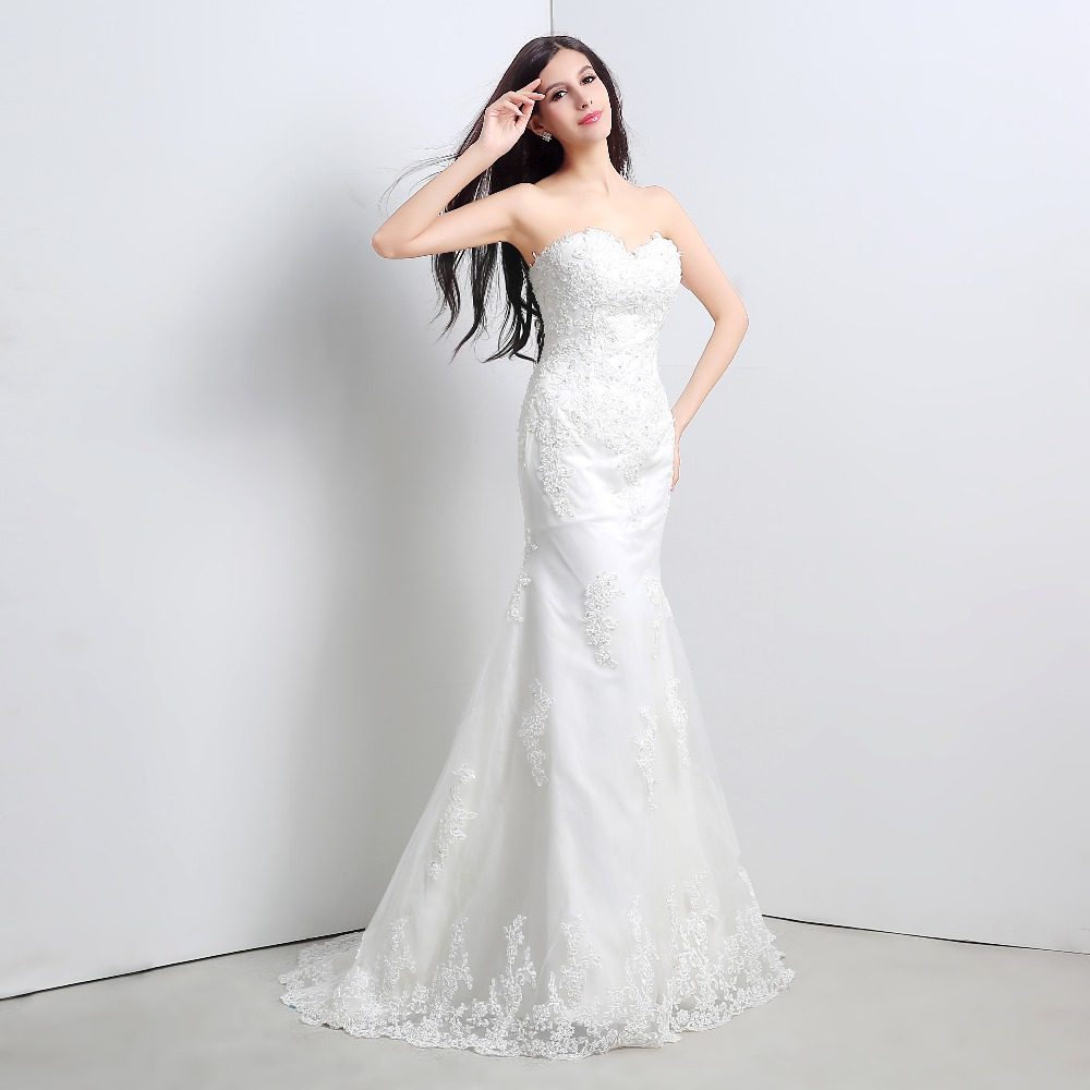 White/Ivory Applique Lace With Beading Wedding Dress