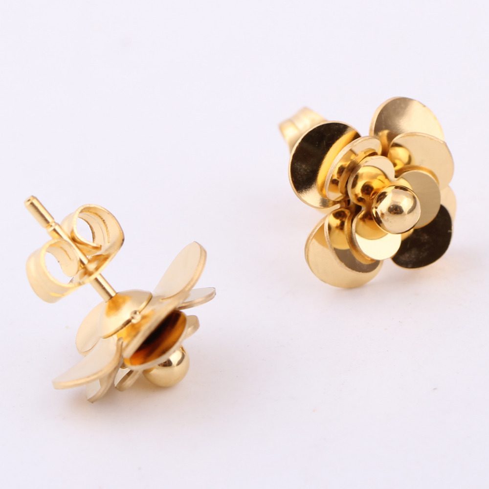 Stainless Steel Rose Gold Flower Stud Earrings