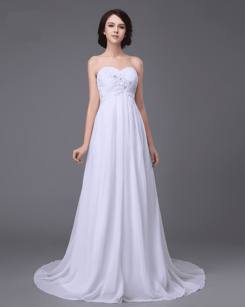 White/Ivory Chiffon Applique Beading Lace Beach Wedding Dress