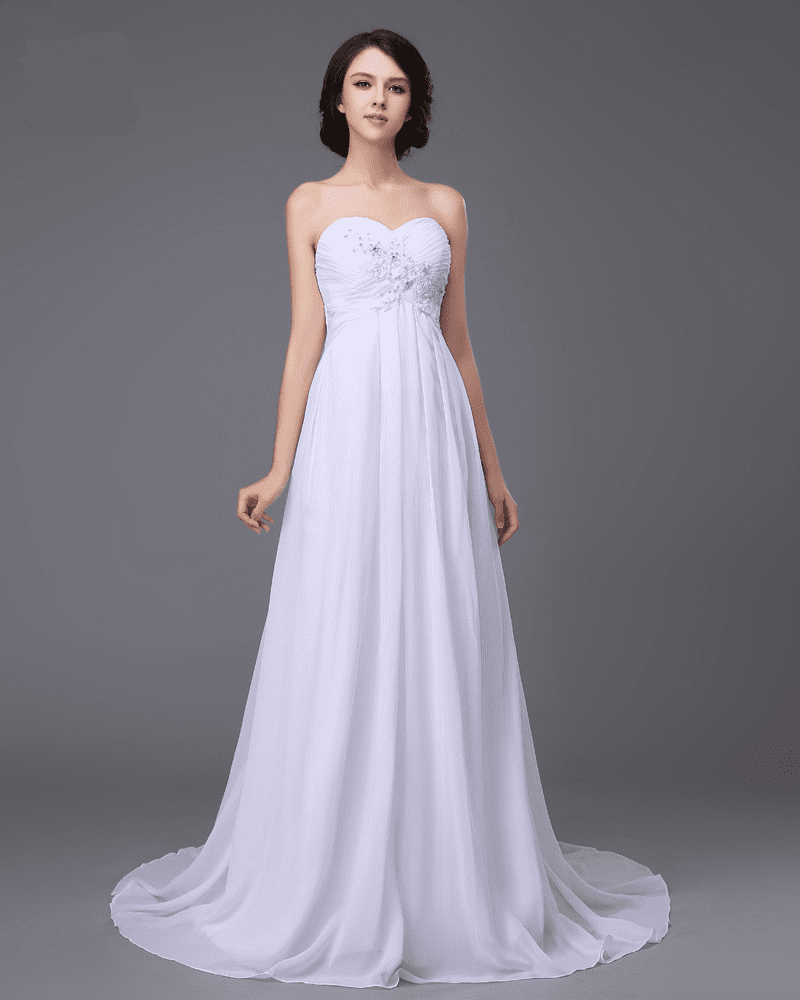 White/Ivory Chiffon Applique Beading Lace Beach Wedding Dress - My ...