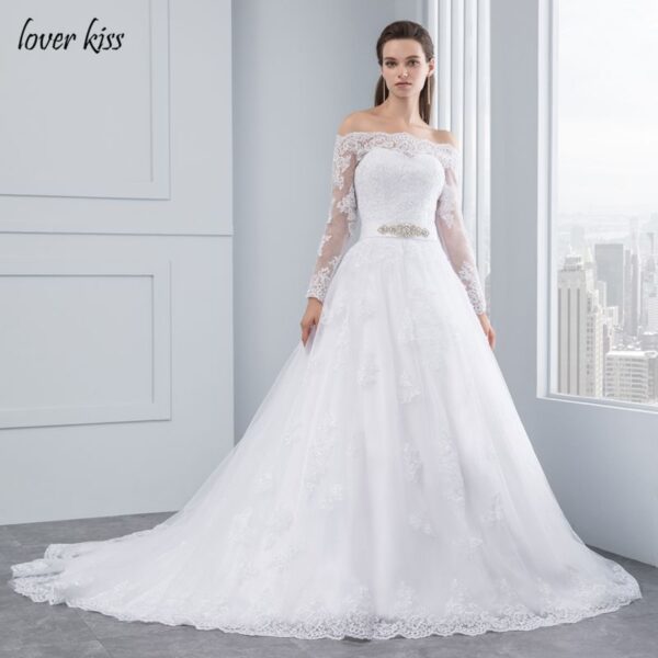 Vintage Long Sleeves Off Shoulder Princess Lace Wedding Dress