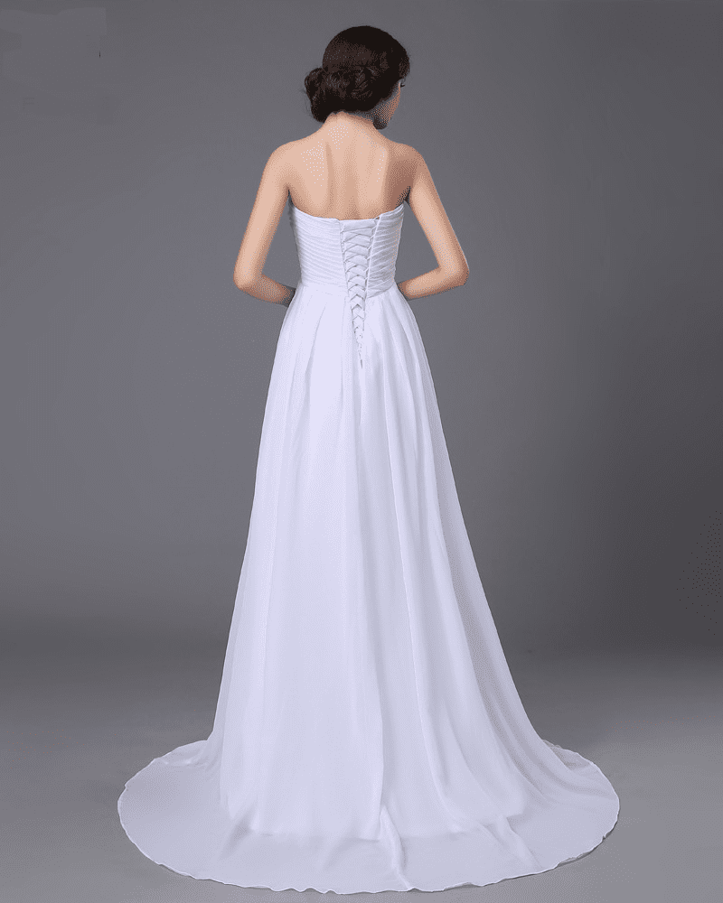 White/Ivory Chiffon Applique Beading Lace Beach Wedding Dress
