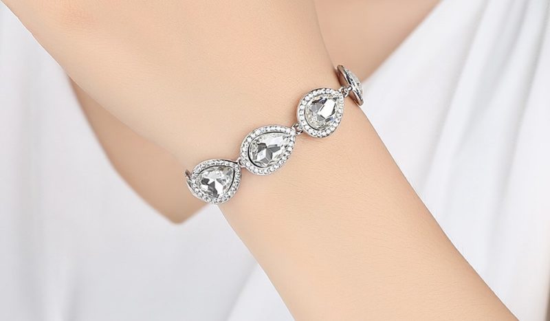 Crystal Bridal Jewelry Sets Silver Color Bracelet Earrings Wedding Jewelry