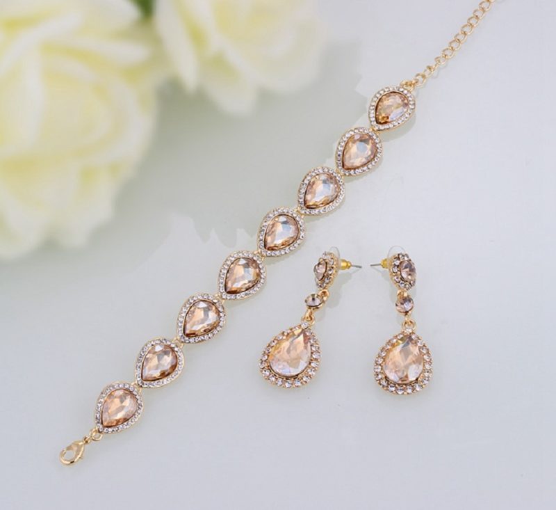 Crystal Bridal Jewelry Sets Silver Color Bracelet Earrings Wedding Jewelry
