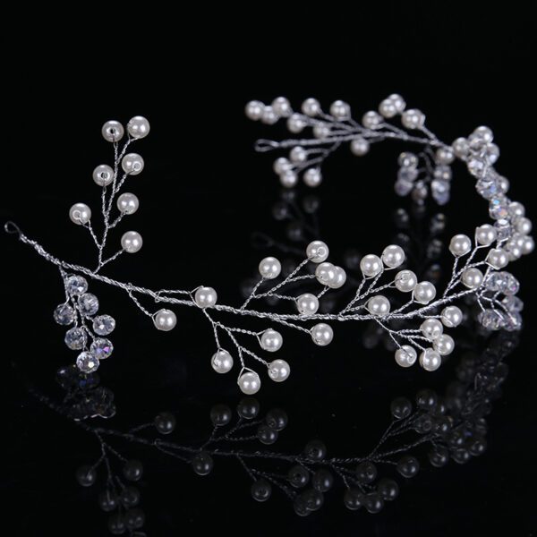 Silver Crystal Pearl Wedding Headband Tiara 32cm