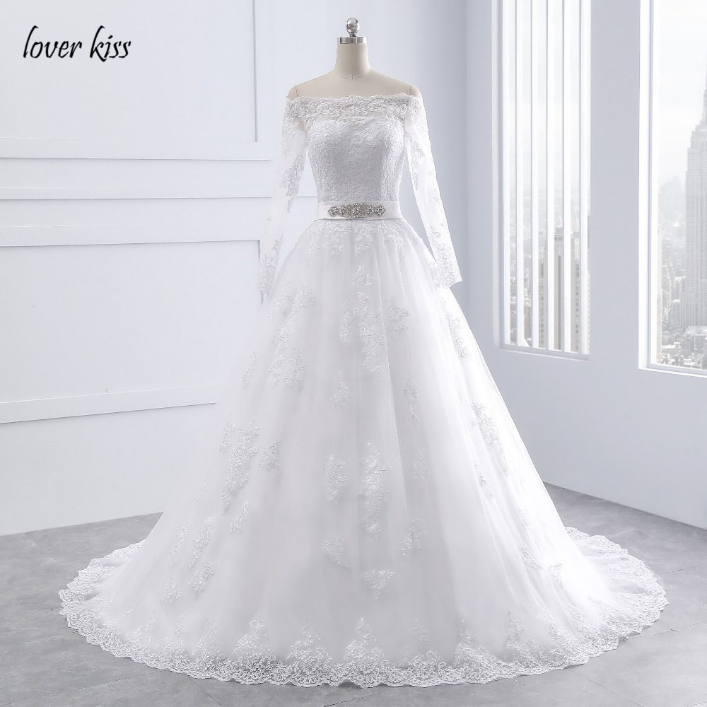 Vintage Long Sleeves Off Shoulder Princess Lace Wedding Dress