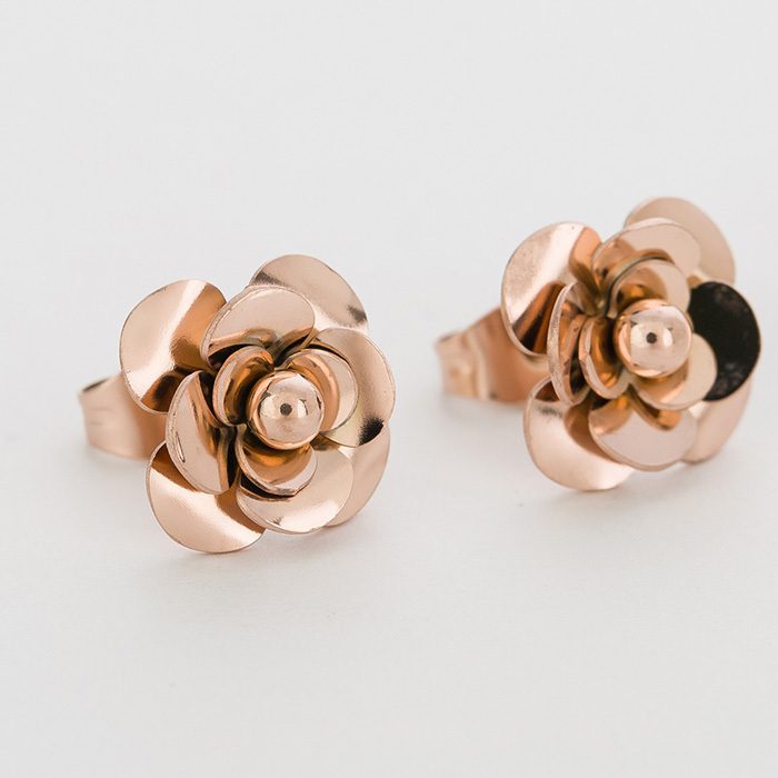 Stainless Steel Rose Gold Flower Stud Earrings