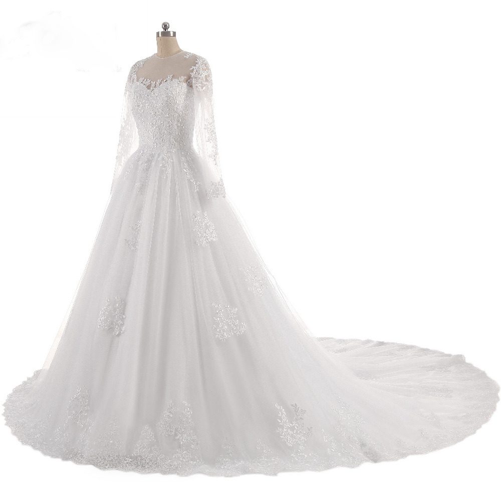 Elegant O-Neck Long Sleeve Lace Wedding Dress