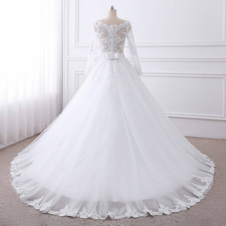 Long Sleeves Beading Pearls Appliques Princess Wedding Dress - My ...