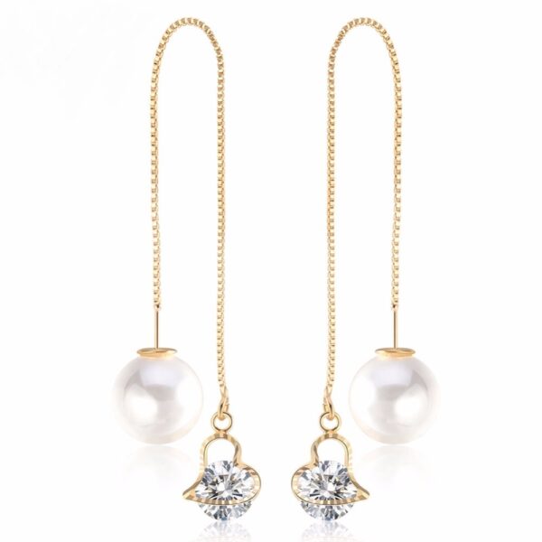 Long Crystal Pearl Dangle Earrings Wedding Jewelry