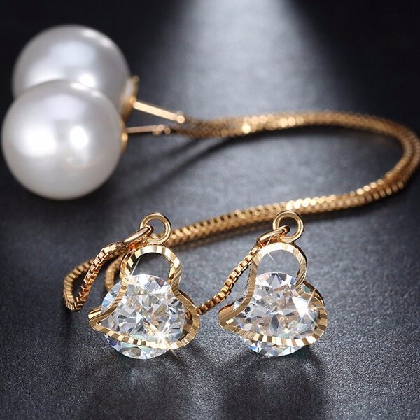 Long Crystal Pearl Dangle Earrings Wedding Jewelry