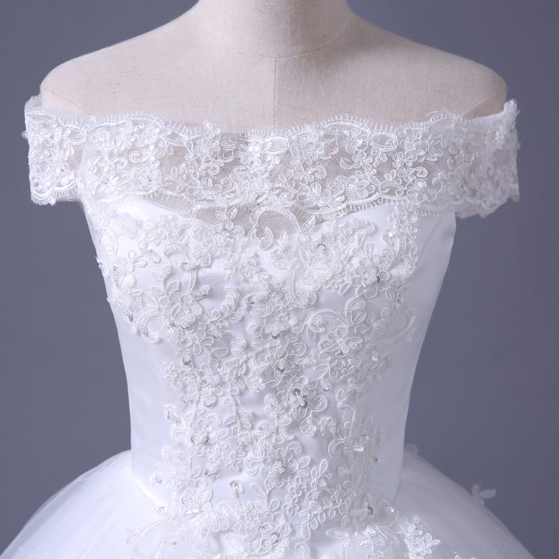 A Line Lace Sweetheart Short Sleeve White Satin Wedding Dress