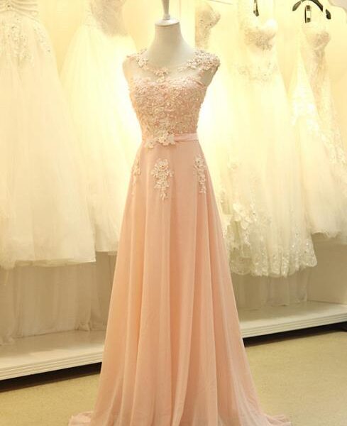A Line Beadings Sleeveless Elegant Lace Sash Sweep Train Long Bridesmaid Dress