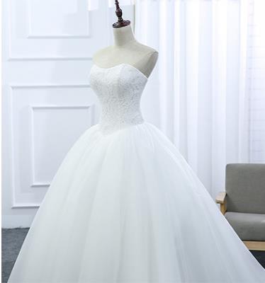 Lace Strapless Sleeveless White Satin Court Train Wedding Dress