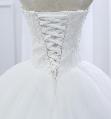 Lace Strapless Sleeveless White Satin Court Train Wedding Dress