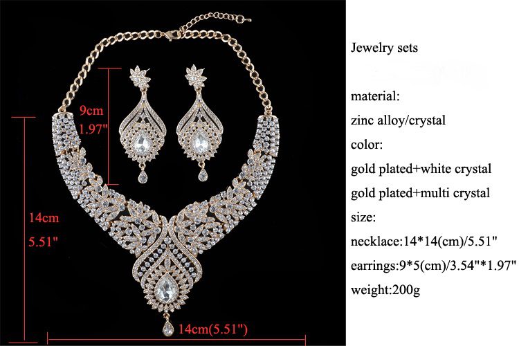 Water Drop Golden Plated Crystal Necklace Earrings Jewelry Sets