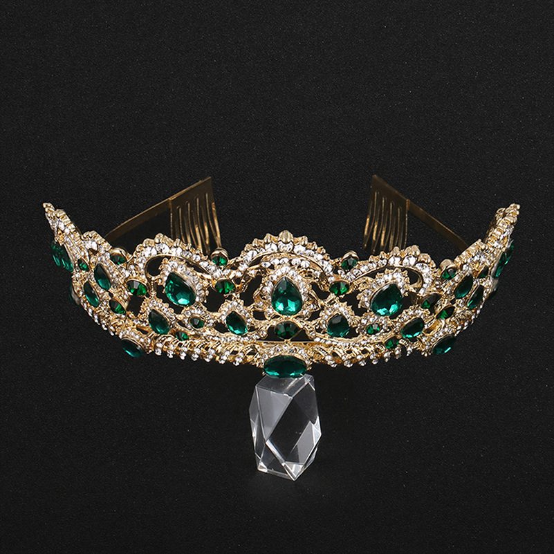 Drop Green Red Blue Crystal Baroque Tiaras With Comb Wedding Hair Accessories
