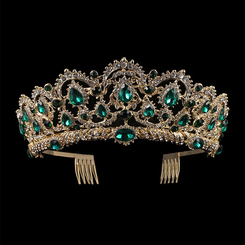 Drop Green Red Blue Crystal Baroque Tiaras With Comb Wedding Hair Accessories