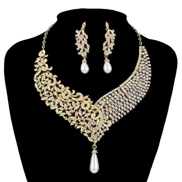 Gold Metal Plated Necklace Earrings Wedding Jewelry Set