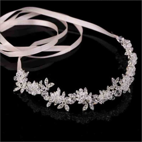 Crystal Rhinestone Satin Ribbon Tiara Crown Headband Wedding Hair Accessories