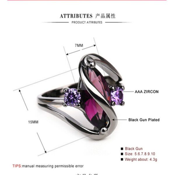 Vintage Purple Zircon Crystal Ring Wedding Engagement Jewelry