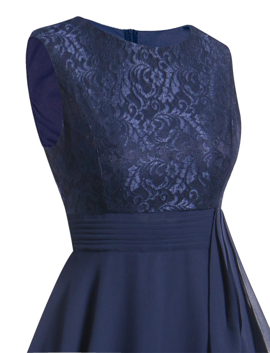 Navy Blue Lace Chiffon Short Bridesmaid Dress