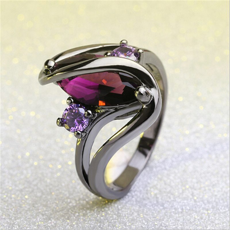 Vintage Purple Zircon Crystal Ring Wedding Engagement Jewelry