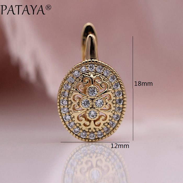 PATAYA New Micro Wax Inlay Hollow Drop Earrings Women Luxury Wedding Fashion Jewelry 585 Rose Gold Natural Zircon Flower Earring
