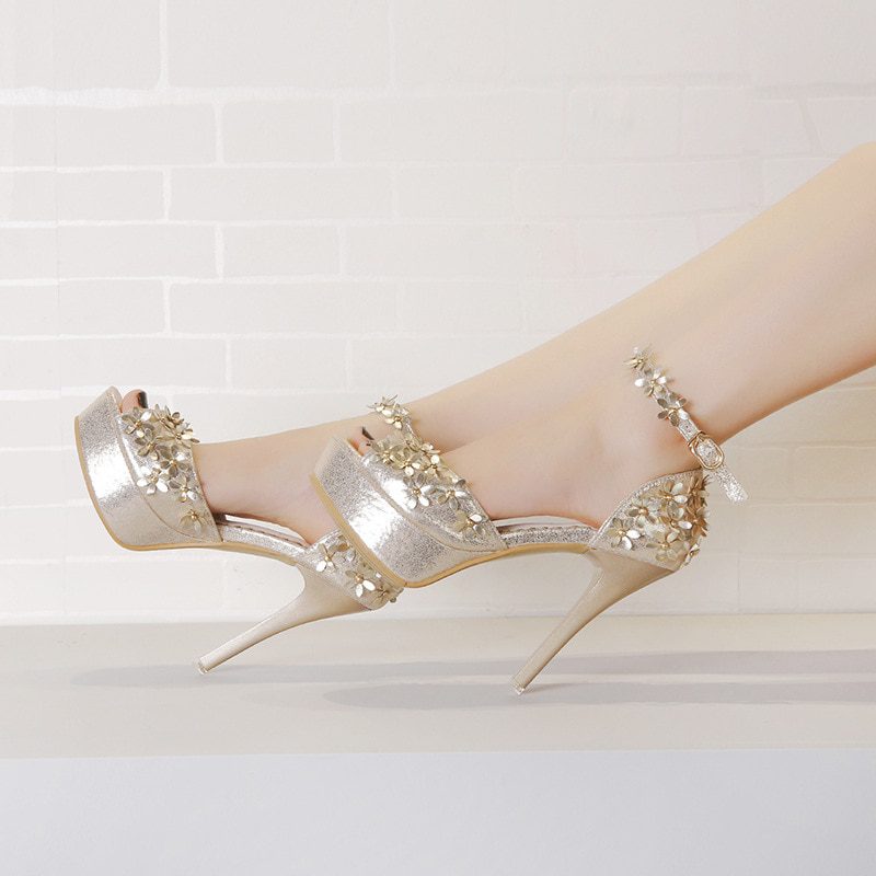 Flower Gold Sliver Wedding Shoes