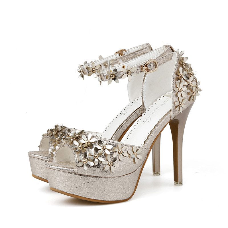 Flower Gold Sliver Wedding Shoes