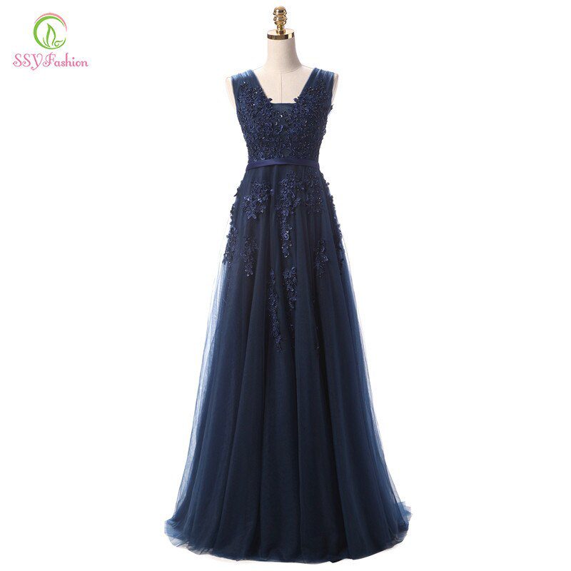 Robe De Soiree SSYFashion Lace Beading Sexy Backless Long Evening Dresses Bride Banquet Elegant Floor-length Party Prom Dress