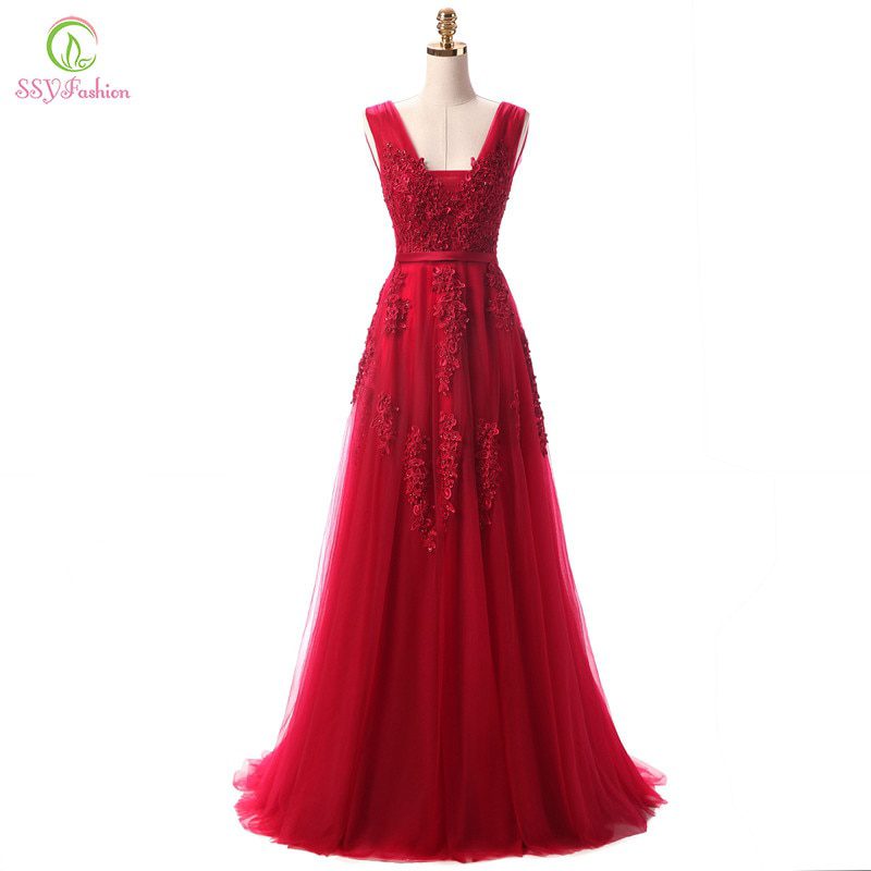 Robe De Soiree SSYFashion Lace Beading Sexy Backless Long Evening Dresses Bride Banquet Elegant Floor-length Party Prom Dress