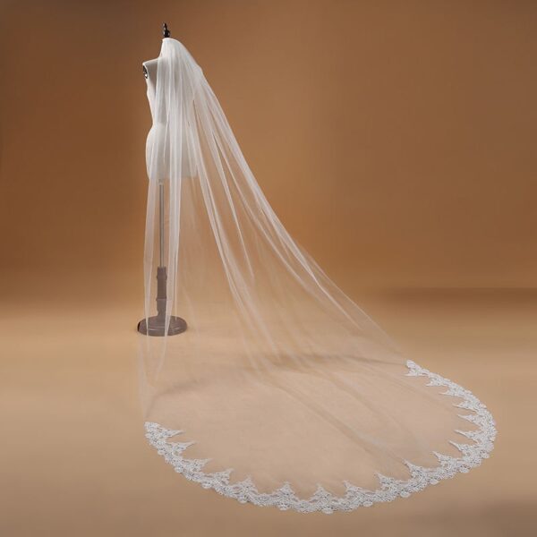 3M One Layer Lace Edge White Ivory Cathedral Wedding Veil