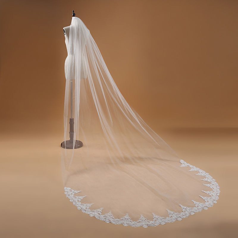 3M One Layer Lace Edge White Ivory Cathedral Wedding Veil