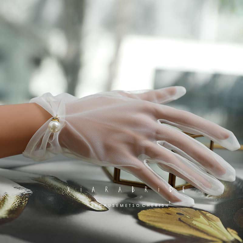 Short Design Lace Gauze Transparent Wedding Gloves