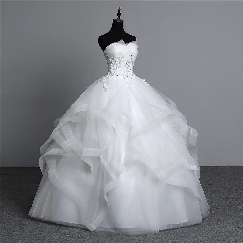 100% real photo Appliques pearls Vintage White Wedding Dresses 2018 Vestidos de Noivas Plus Size Strapless Bridal Ball Gowns
