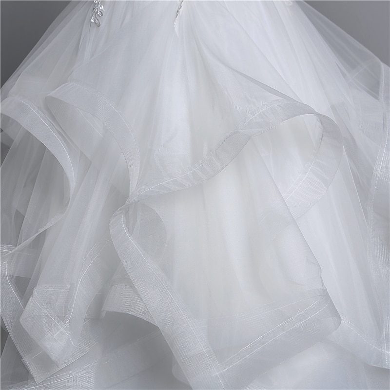 Pearls Appliques Vintage White Wedding Dress