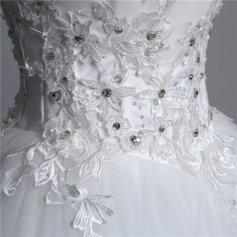 Pearls Appliques Vintage White Wedding Dress