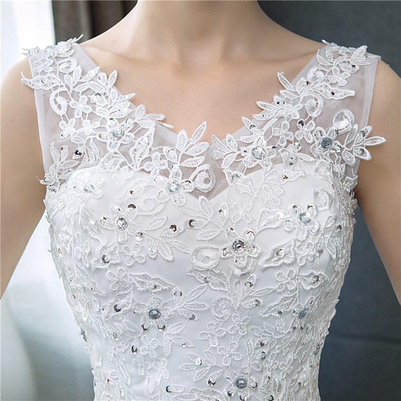 Korean Style V-Neck Lace Tank Sleeveless Floral Print Ball Gown Wedding Dress 2020 New Fashion Simple estidos de noivas CC