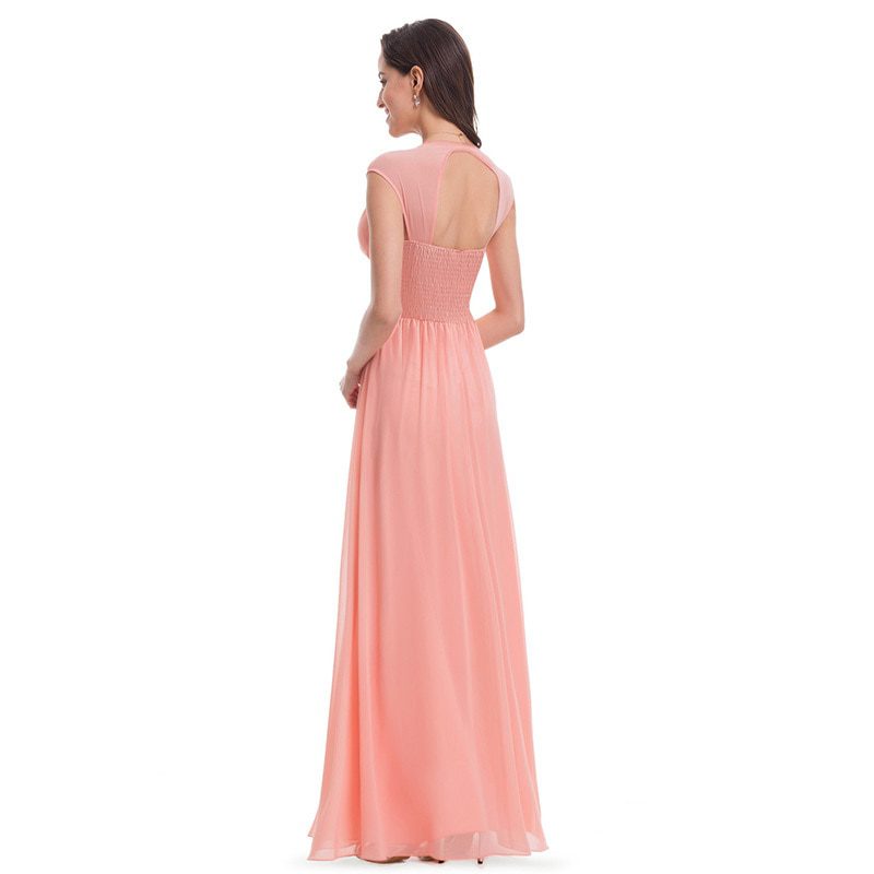 Plus Size Elegant V-Neck Long Evening Dress EB27968 2020 Cheap Chiffon Party Gowns Ruched Beading Empire Hollow Out Formal Dress