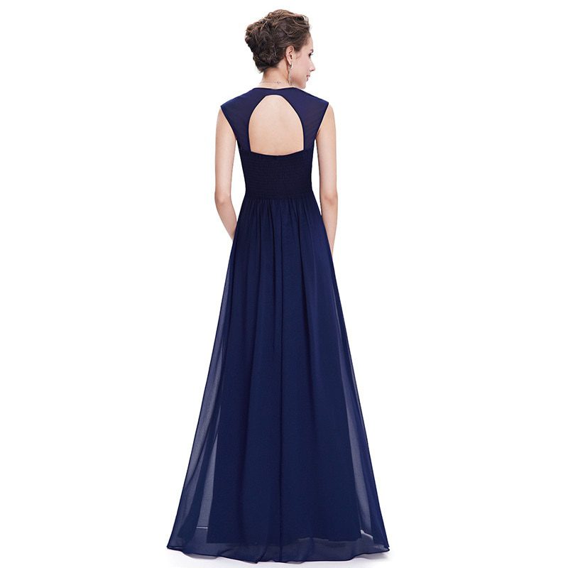 Plus Size Elegant V-Neck Long Evening Dress EB27968 2020 Cheap Chiffon Party Gowns Ruched Beading Empire Hollow Out Formal Dress
