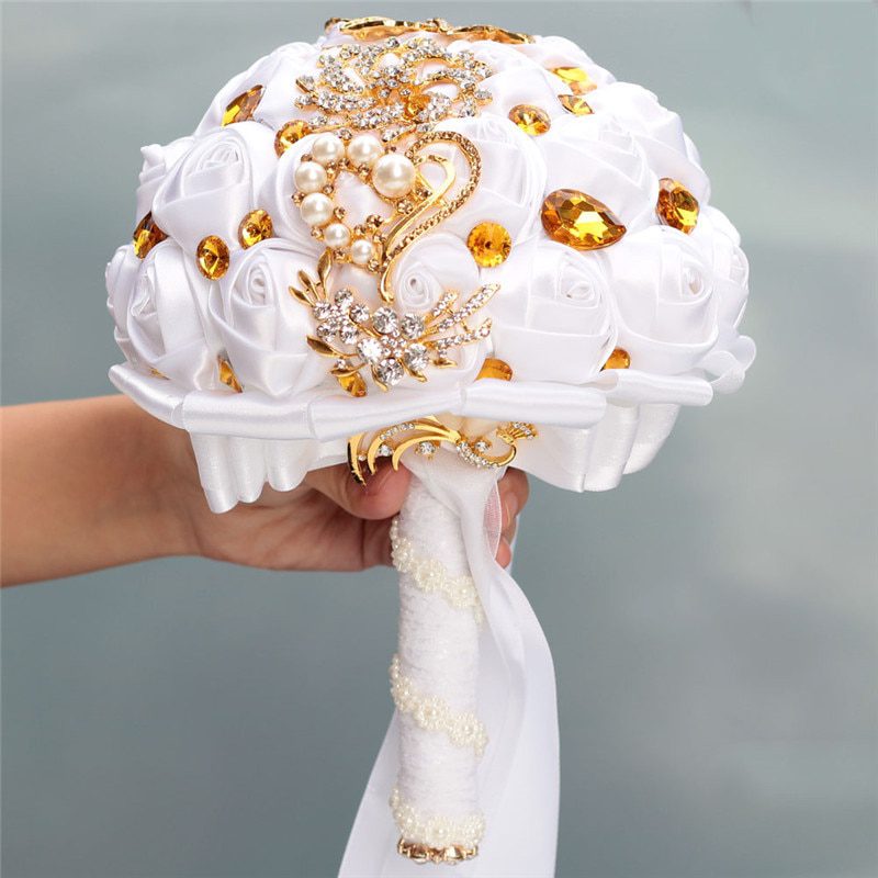 16styles new white wedding bride holding flowers artificial bouquet ribbon rhinestone pearl bouquet decoration bride groom dance