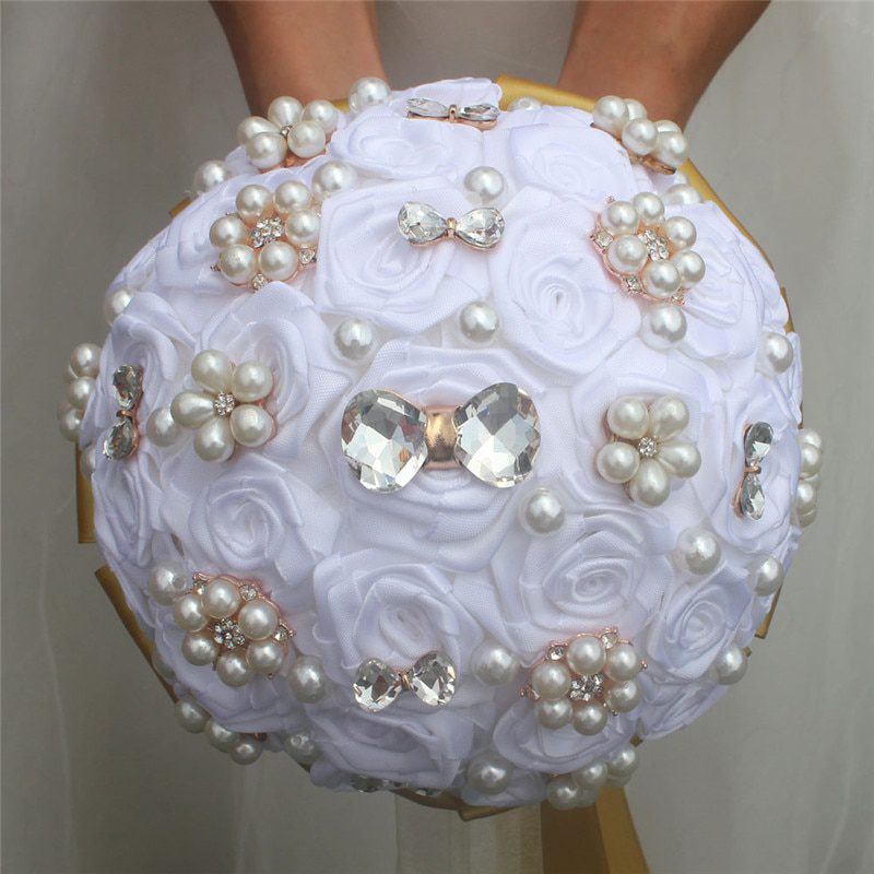 16styles new white wedding bride holding flowers artificial bouquet ribbon rhinestone pearl bouquet decoration bride groom dance