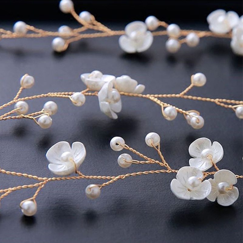 Bridal Wedding Crystal Bride Hair Accessories Pearl Flower Headband Handmade Hairband Beads Decoration Hair Comb For Women