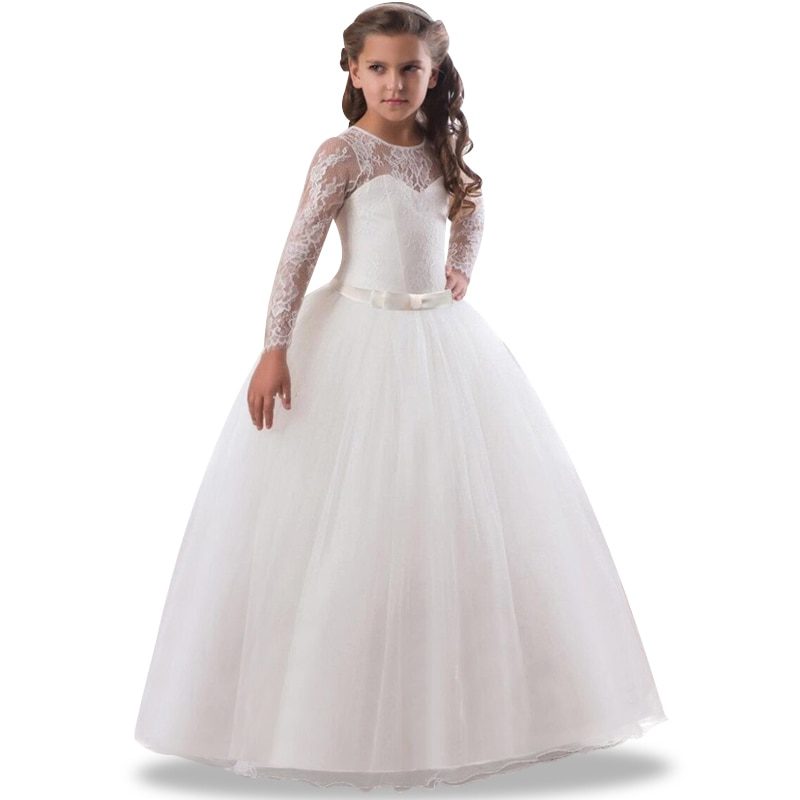 Flower Girl’s Long Sleeve Lace Stitching Dress