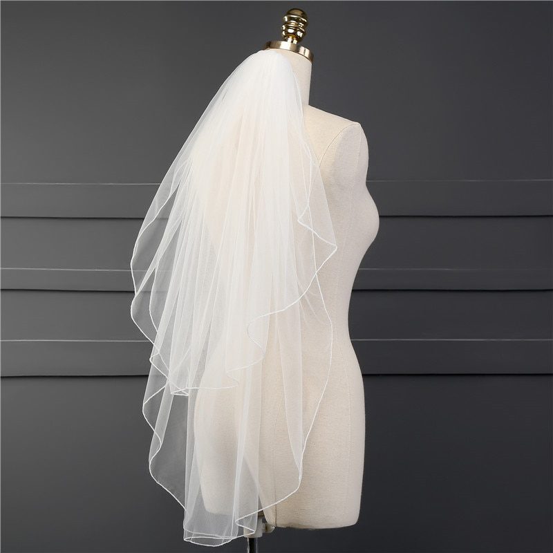 Two Layer Veil With Comb Wedding Vail Solid Color Soft Tulle Veil Short White Ivory Woman Bridal Veils 2019 veu de noiva curto