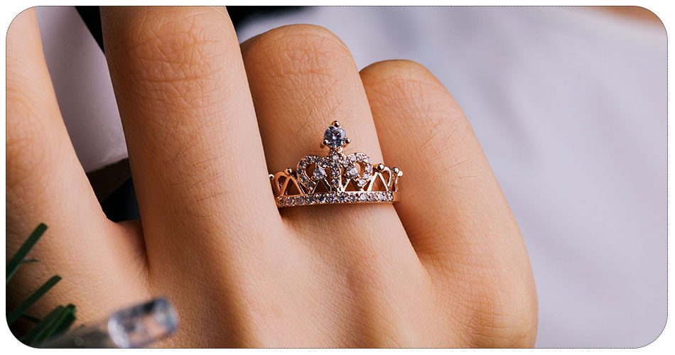 Crown Zircon Rose Gold Wedding Engagement Ring